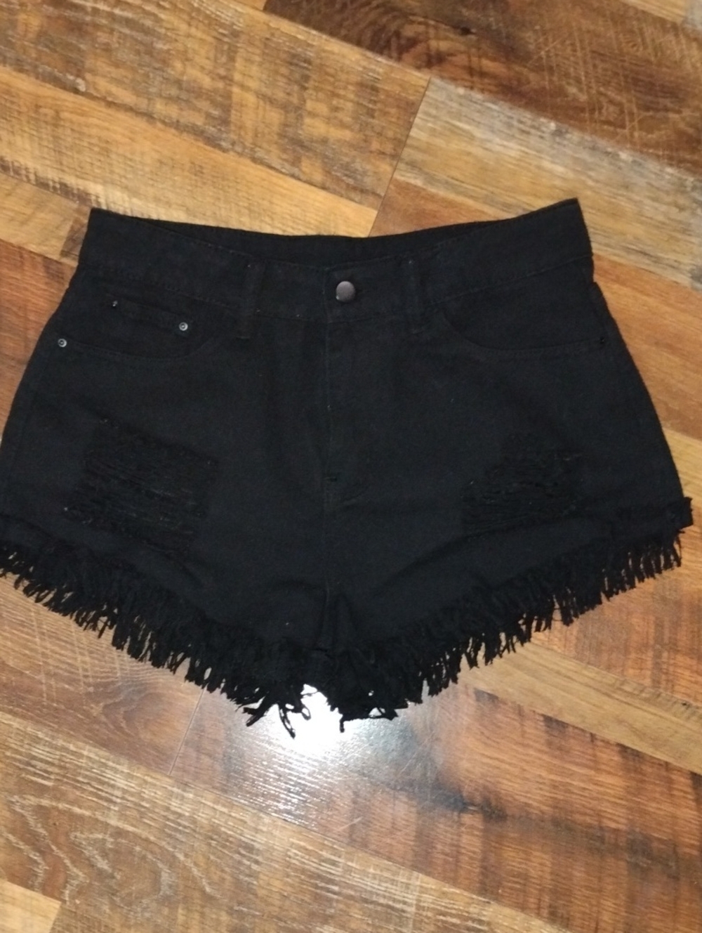 Medium Women's Black Frayed Jean Shorts